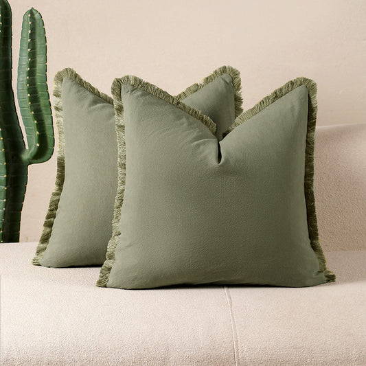 2 Pack Grass Green - Boho Cotton Cushion Covers