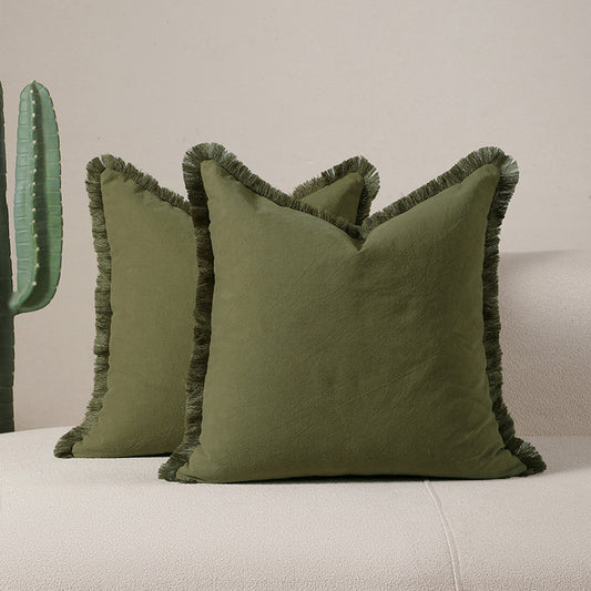 2 Pack Lichen Green - Boho Cotton Cushion Covers