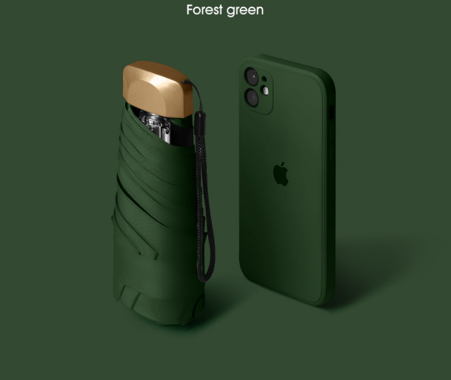 Compact Lightweight Mini Pocket Umbrella UPF50+ Sun Protection - Forest Green