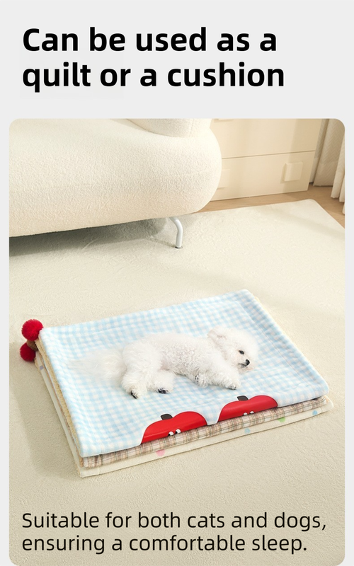 Plaid Puppy Premium Soft Fleece Dog Bed Mat/Quilt (S Size 50 x 35 CM) - All-Season Reversible Warm Cat Nap Pad