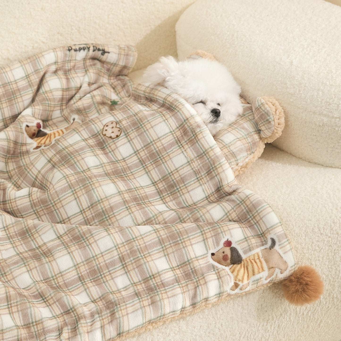 Plaid Puppy Premium Soft Fleece Dog Bed Mat/Quilt (M Size 60 x 40 CM) - All-Season Reversible Warm Cat Nap Pad