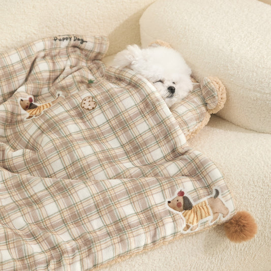 Plaid Puppy Premium Soft Fleece Dog Bed Mat/Quilt (L Size 70 x 50 CM) - All-Season Reversible Warm Cat Nap Pad