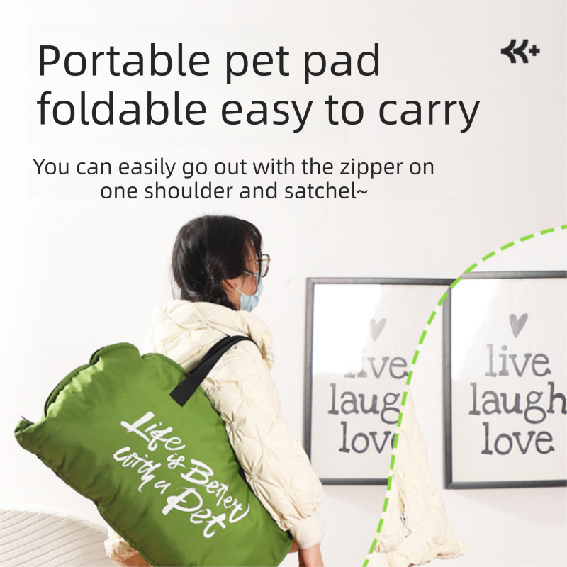 Foldable Portable Plush Pet Travel Bed - Waterproof Teflon Khaki Small-Medium