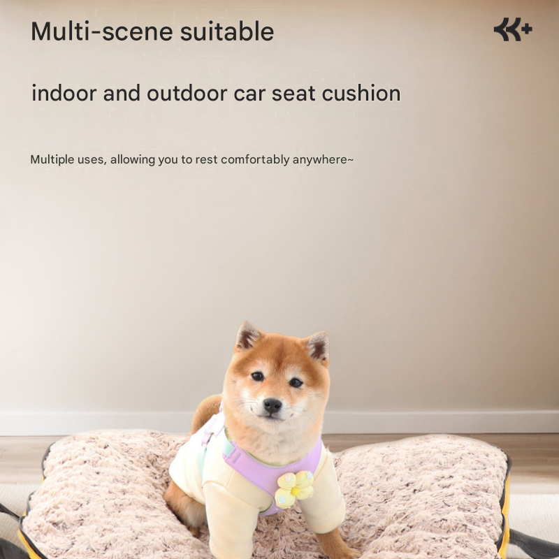 Foldable Portable Plush Pet Travel Bed - Waterproof Teflon Khaki Small-Medium