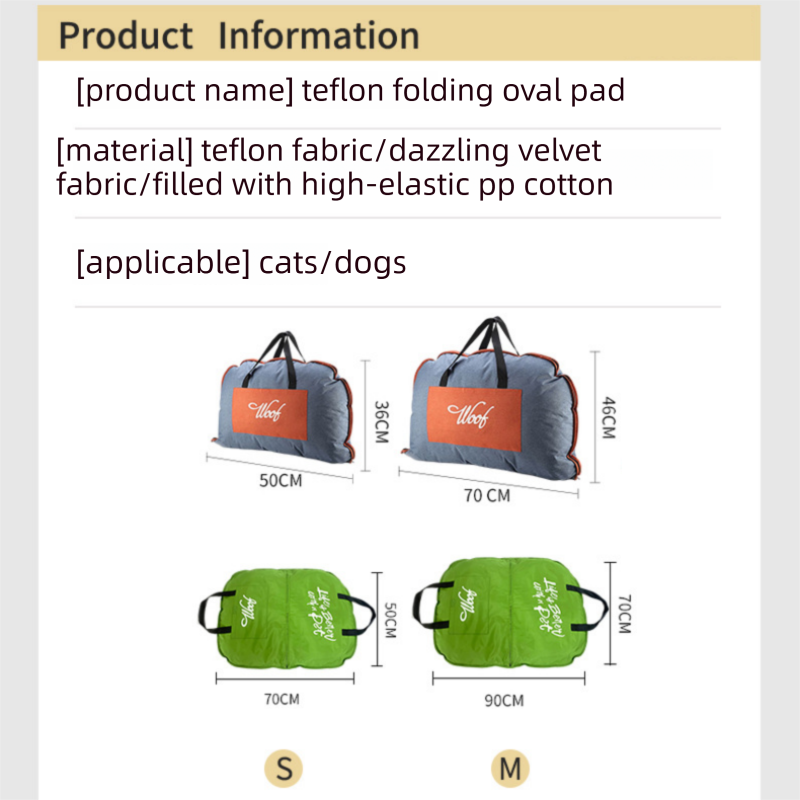 Foldable Portable Plush Pet Travel Bed - Waterproof Teflon Khaki Medium-Large