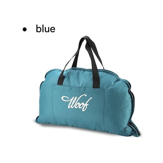 Foldable Portable Plush Pet Travel Bed - Waterproof Teflon Ocean Blue Medium- Large