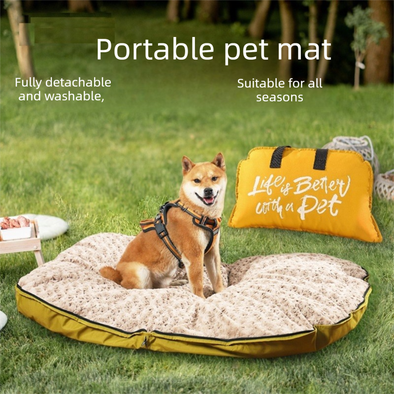 Foldable Portable Plush Pet Travel Bed - Waterproof Teflon Ocean Blue Medium- Large