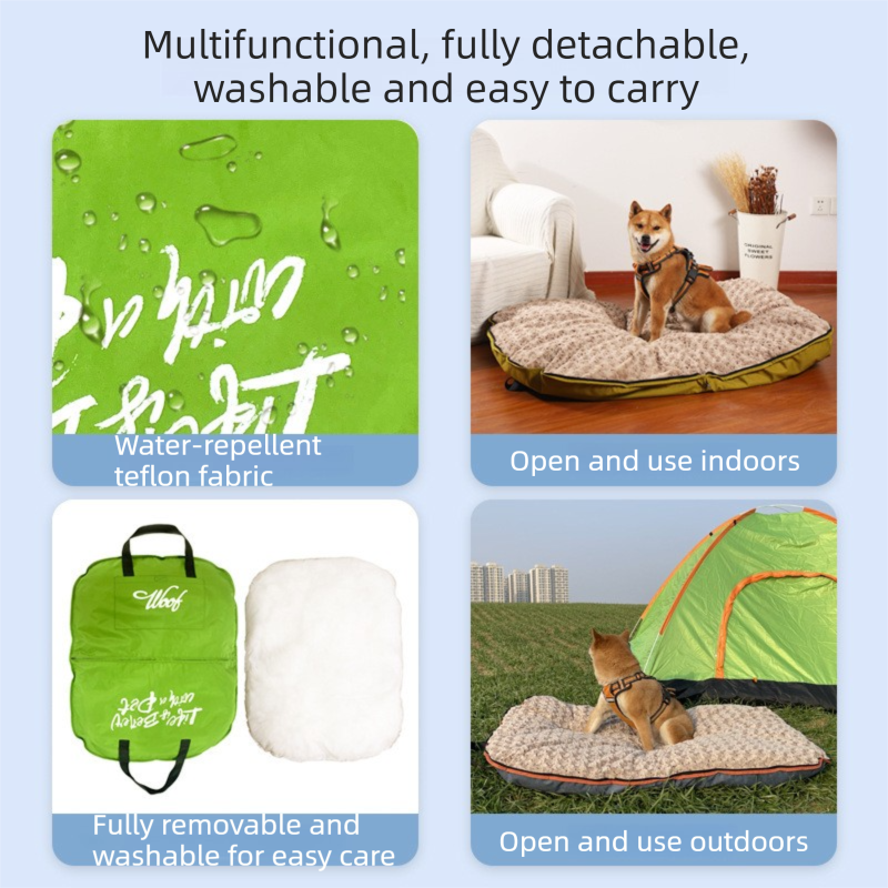 Foldable Portable Plush Pet Travel Bed - Waterproof Teflon Ocean Blue Medium- Large
