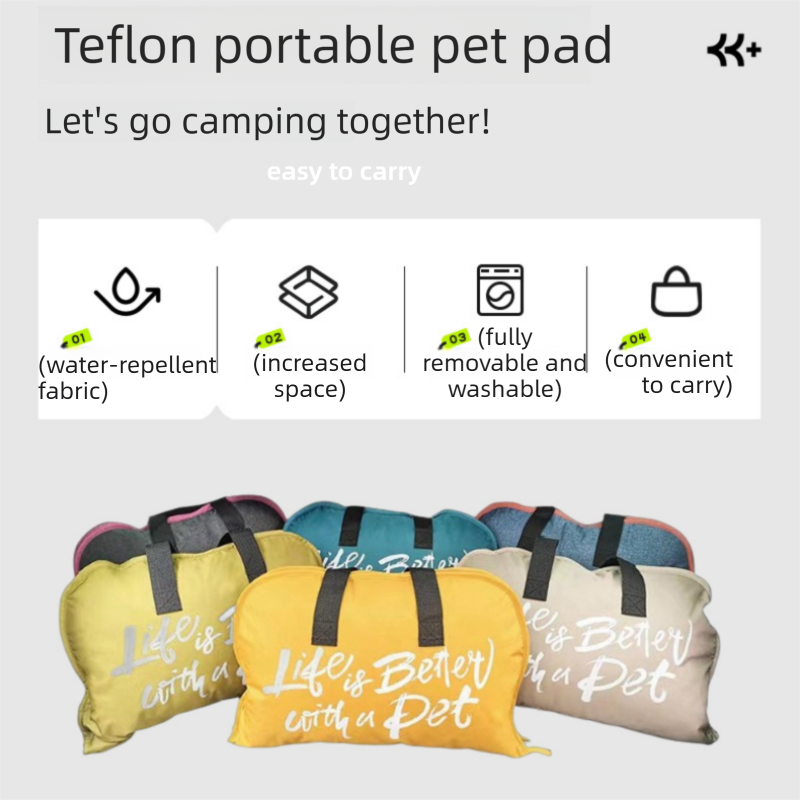 Foldable Portable Plush Pet Travel Bed - Waterproof Teflon Ocean Blue Medium- Large