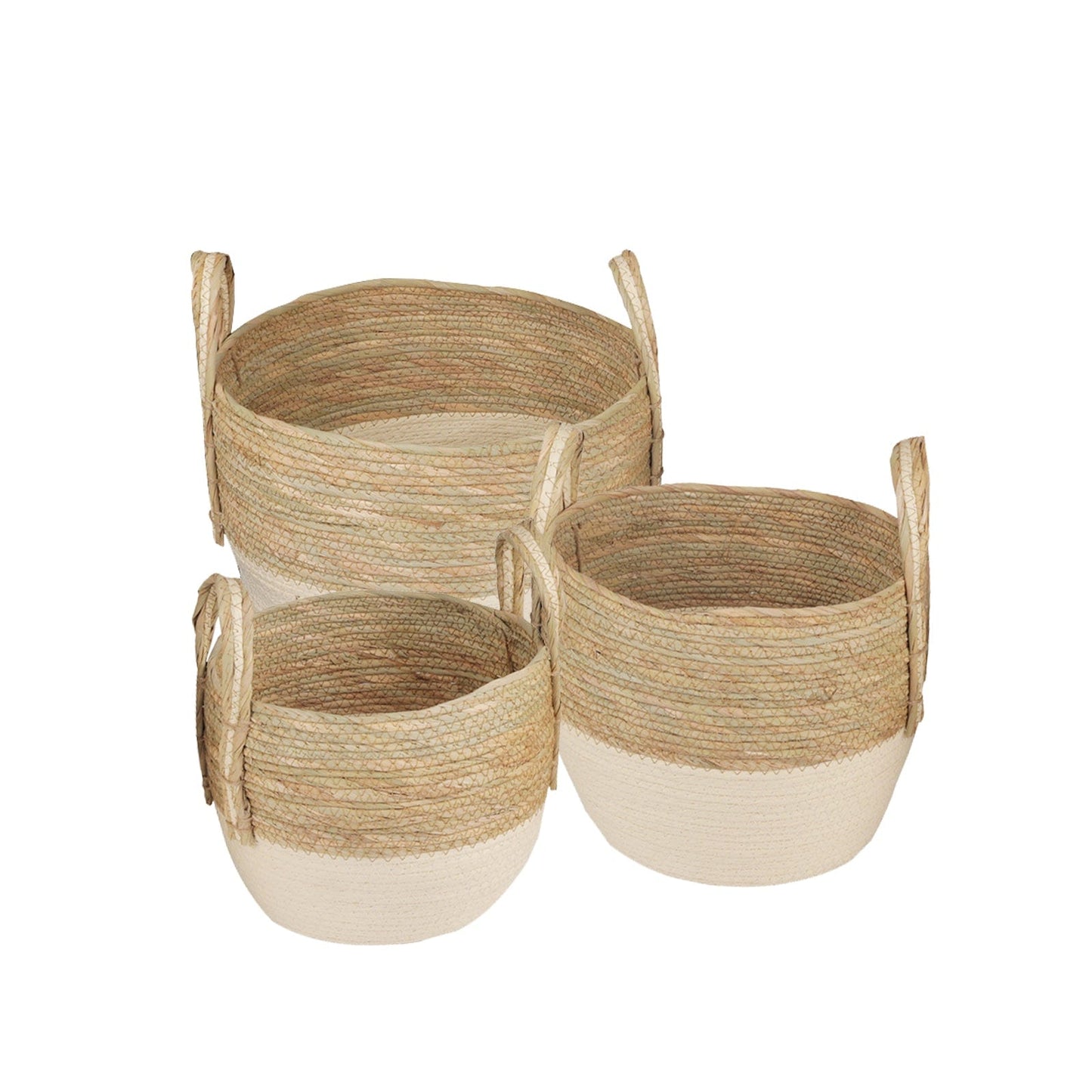 Handmade Stripe Storage Basket Set with Carry Handles — 3 Piece Compact