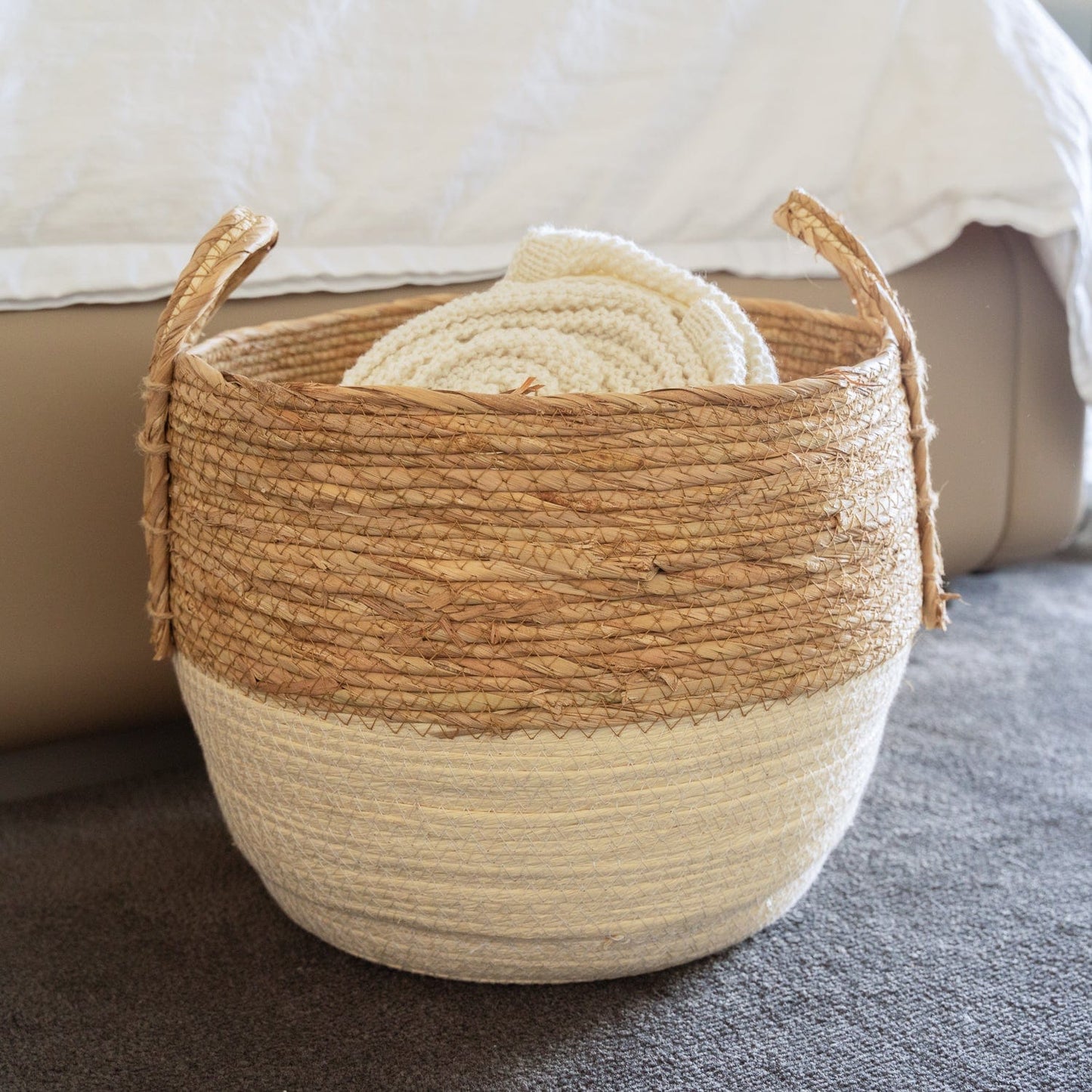 Handmade Stripe Storage Basket Set with Carry Handles — 3 Piece Compact